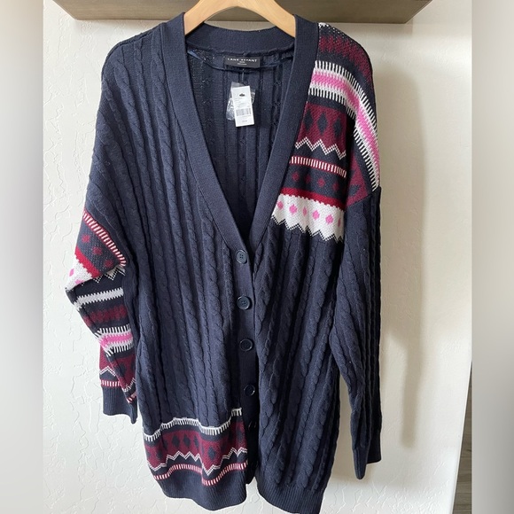 Lane Bryant|Classic button front cable & jacquard cardigan in geometric pattern• - Picture 4 of 14